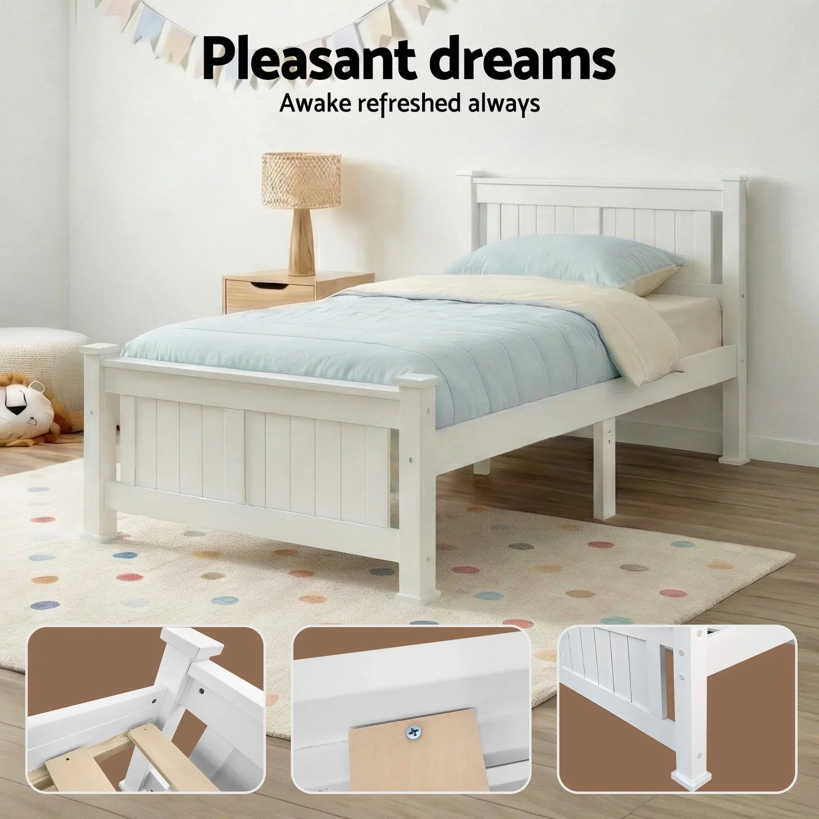 Artiss King Single Wooden Bed Frame Pine Wood White