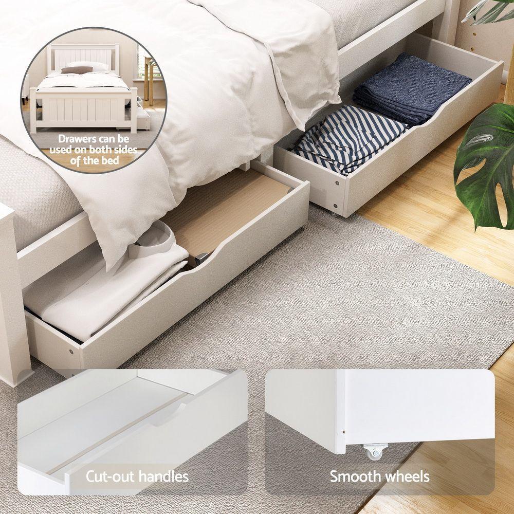 Artiss Bed Frame King Single Size Wooden Platform with 2 Storage Drawers White RIO