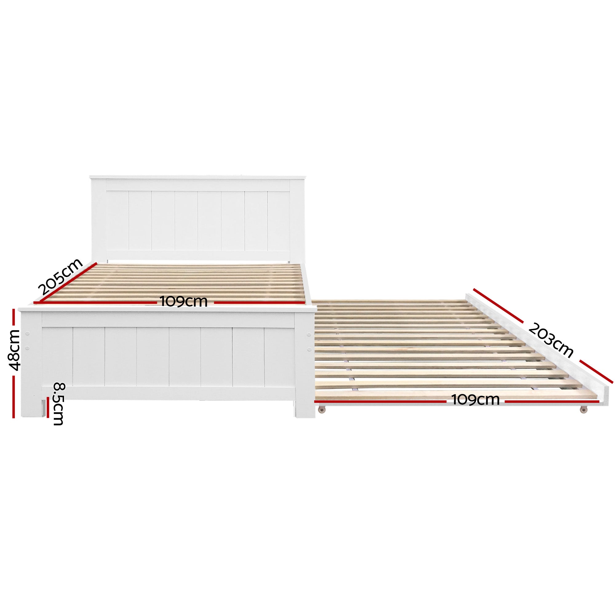 Artiss King Single Trundle Bed Frame Wooden Pull Out Guest Bed White