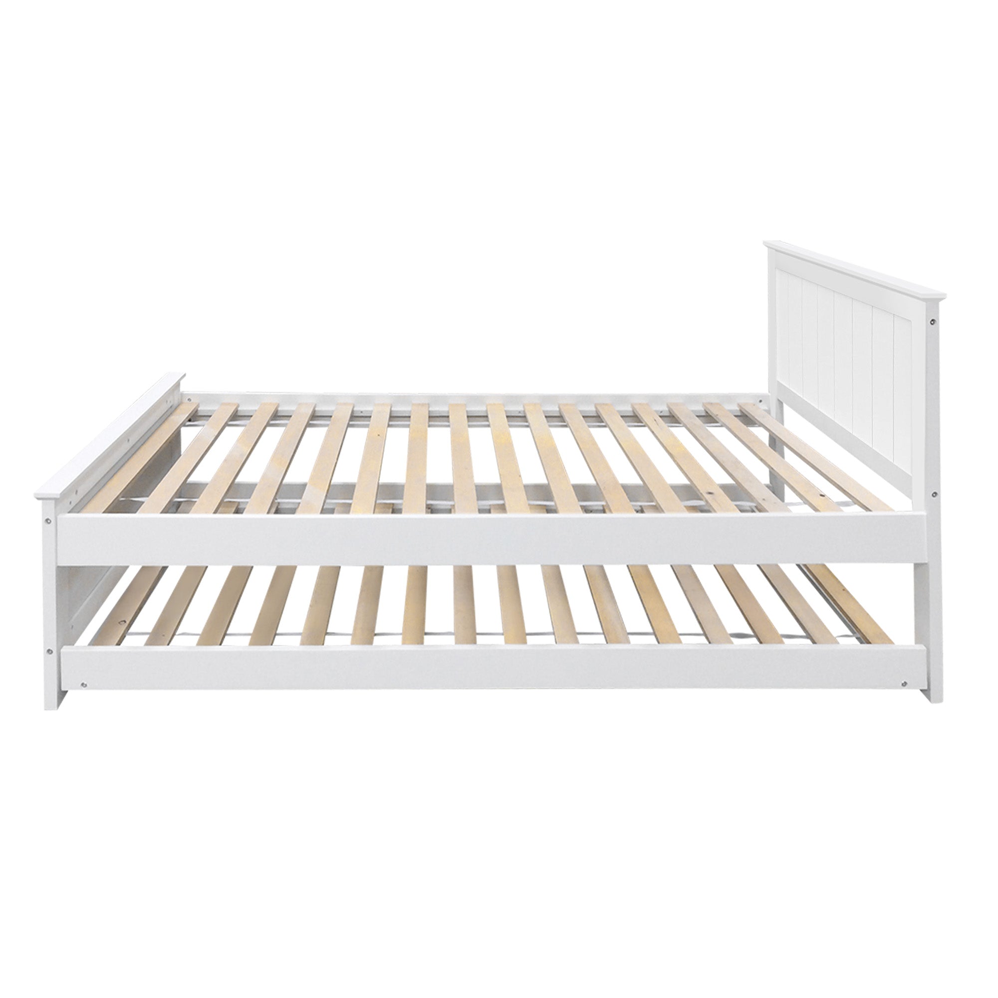 Artiss King Single Trundle Bed Frame Wooden Pull Out Guest Bed White