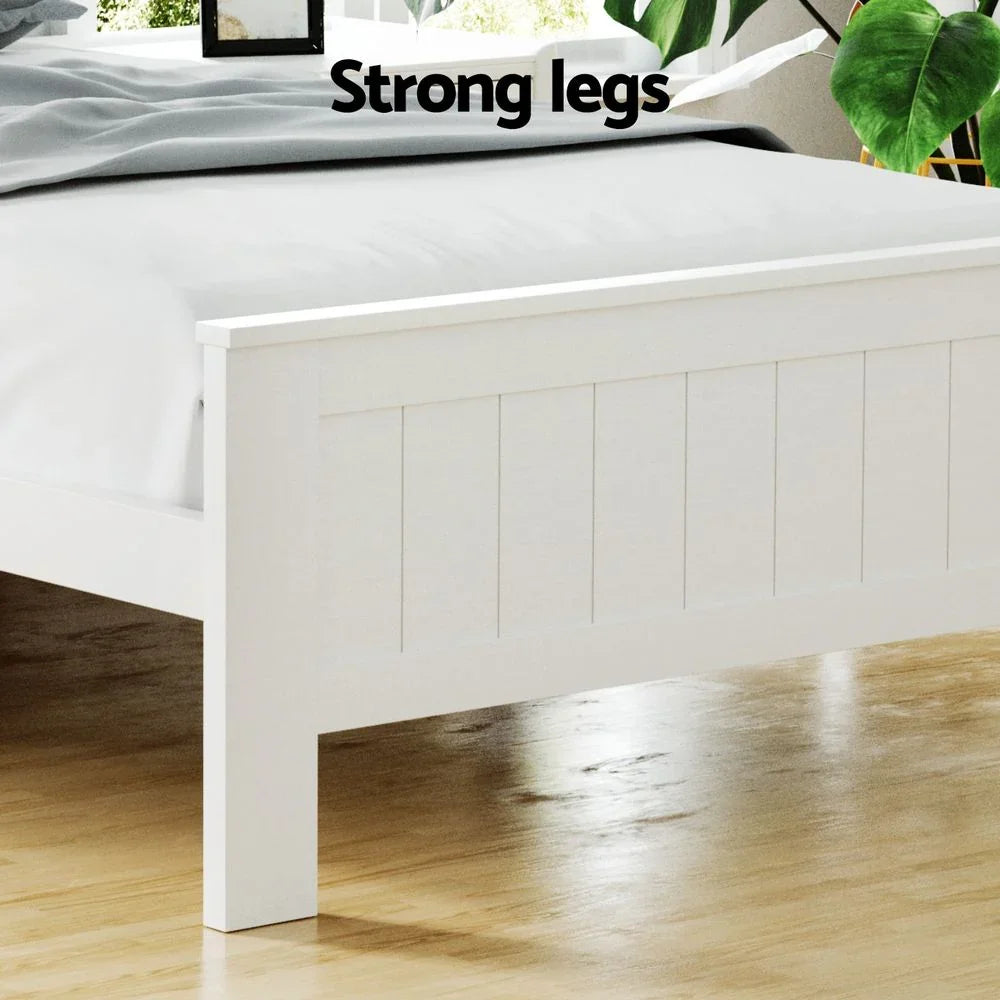King Single Wooden Bed Frame with Storage Headboard White Pine