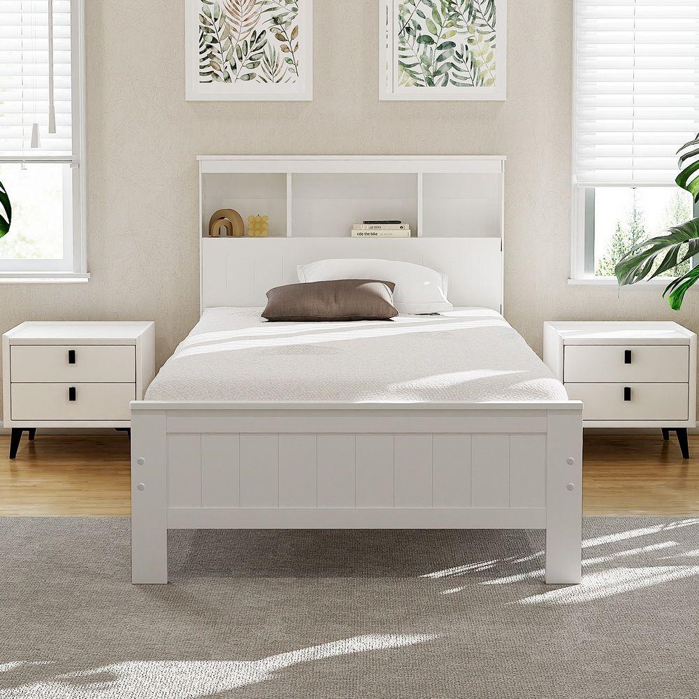 Bed Frame King Single Size Wooden with 2 Storage Drawers White