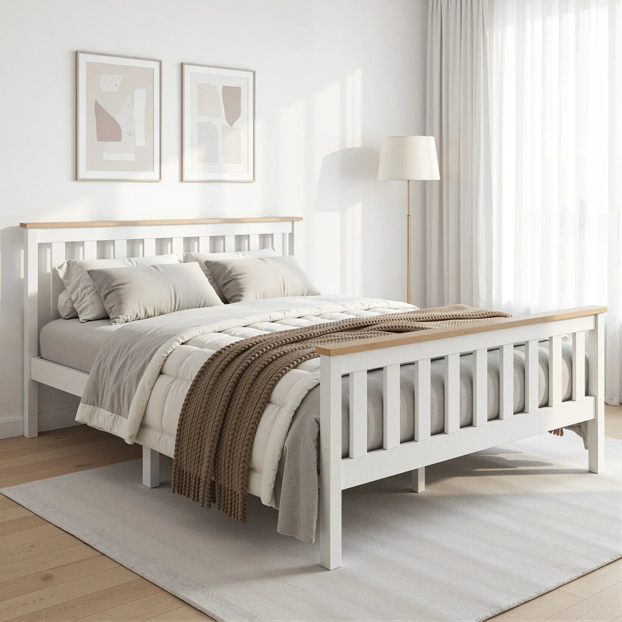 Double Wooden Bed Frame Pine Timber Platform Bed White