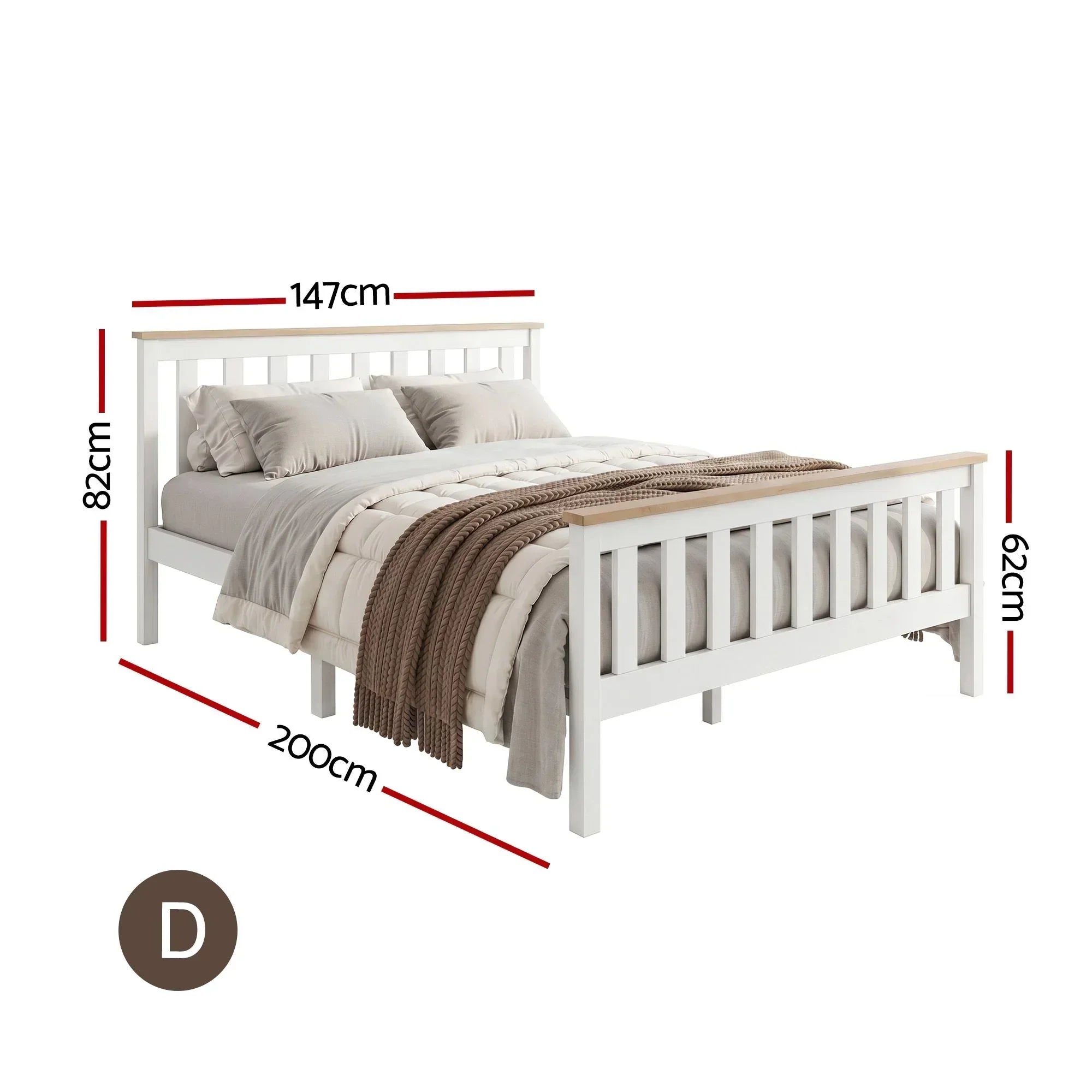 Double Wooden Bed Frame Pine Timber Platform Bed White