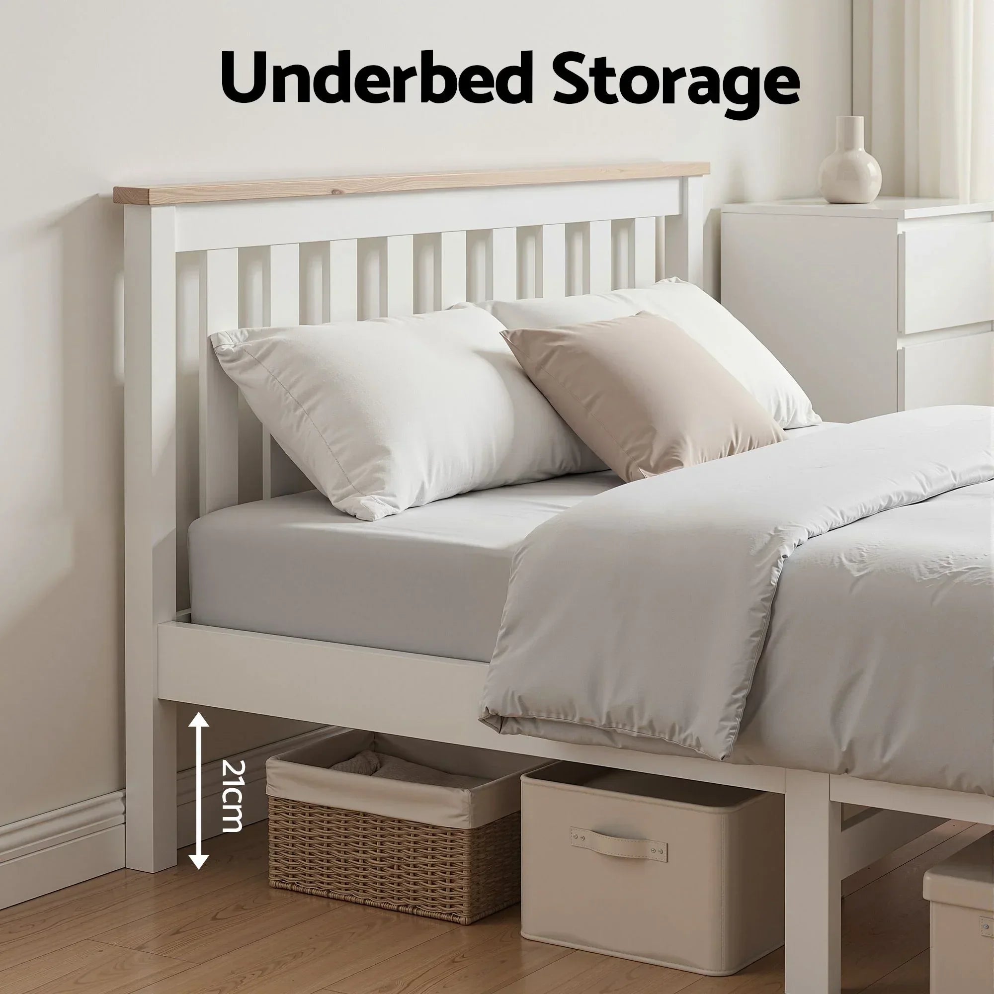 Double Wooden Bed Frame Pine Timber Platform Bed White