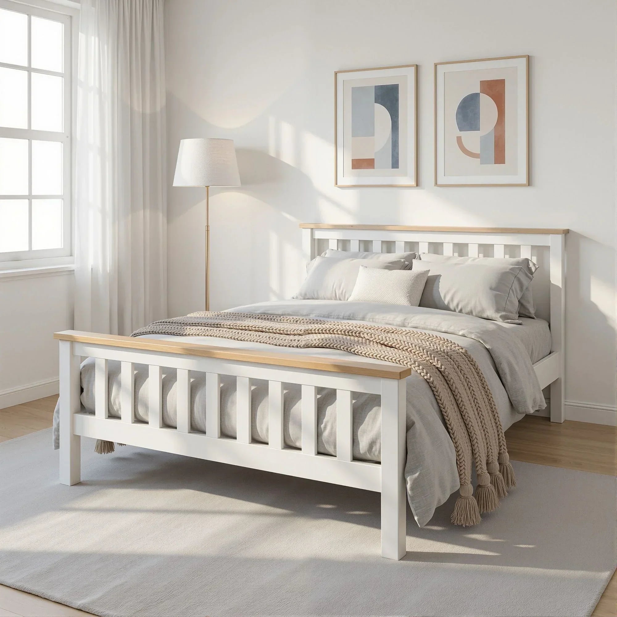 Double Wooden Bed Frame Pine Timber Platform Bed White