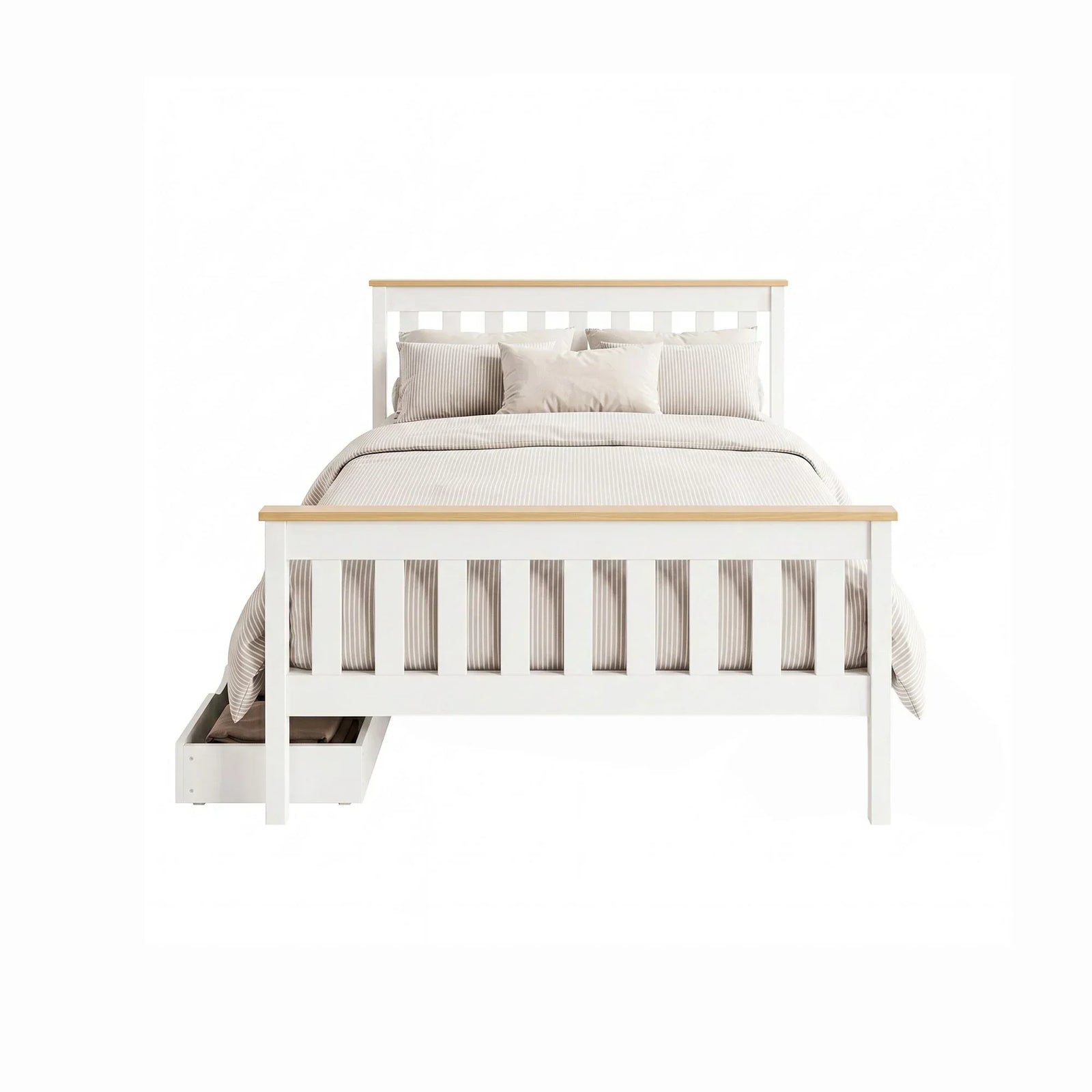 Artiss Bed Frame Double Size Wooden Platform with 2 Storage Drawers White PONY