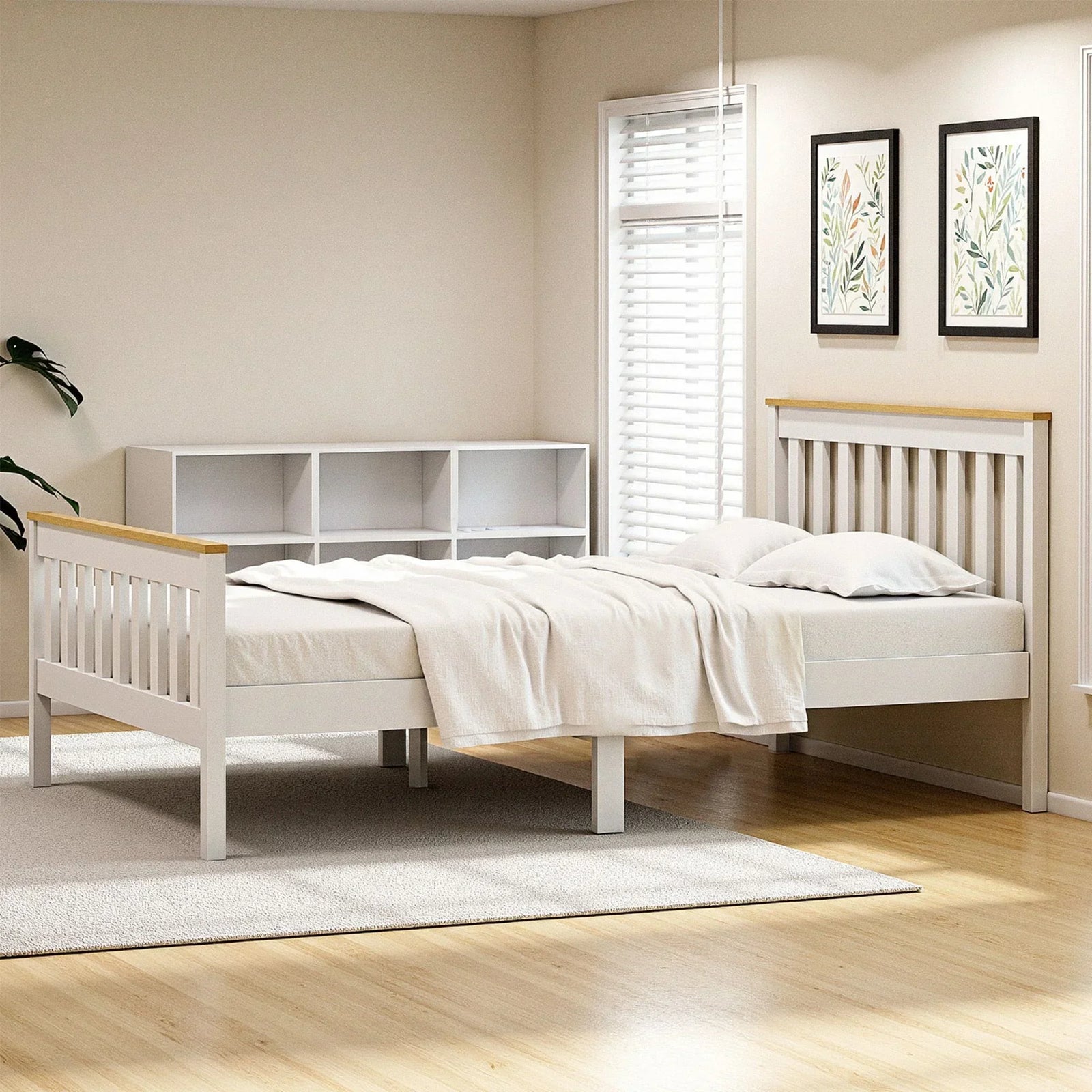 Artiss Bed Frame Single Size Wooden Platform with 2 Storage Drawers White PONY