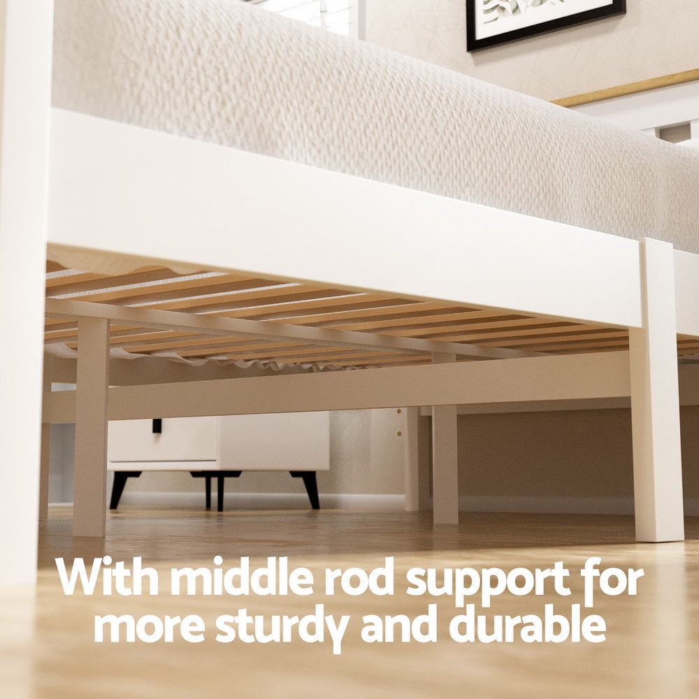 Bed Frame Single Size Wooden Platform with 2 Storage Drawers White PONY