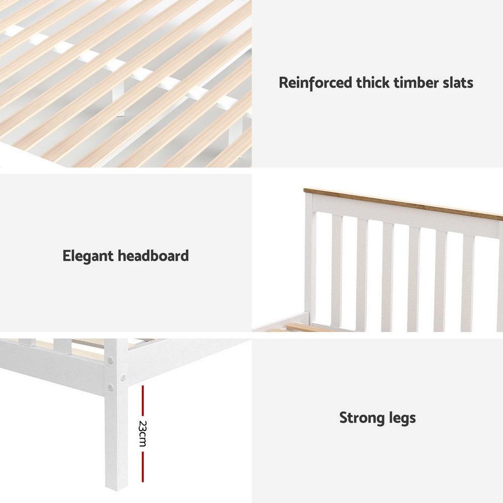 Bed Frame Single Size Wooden Platform with 2 Storage Drawers White PONY