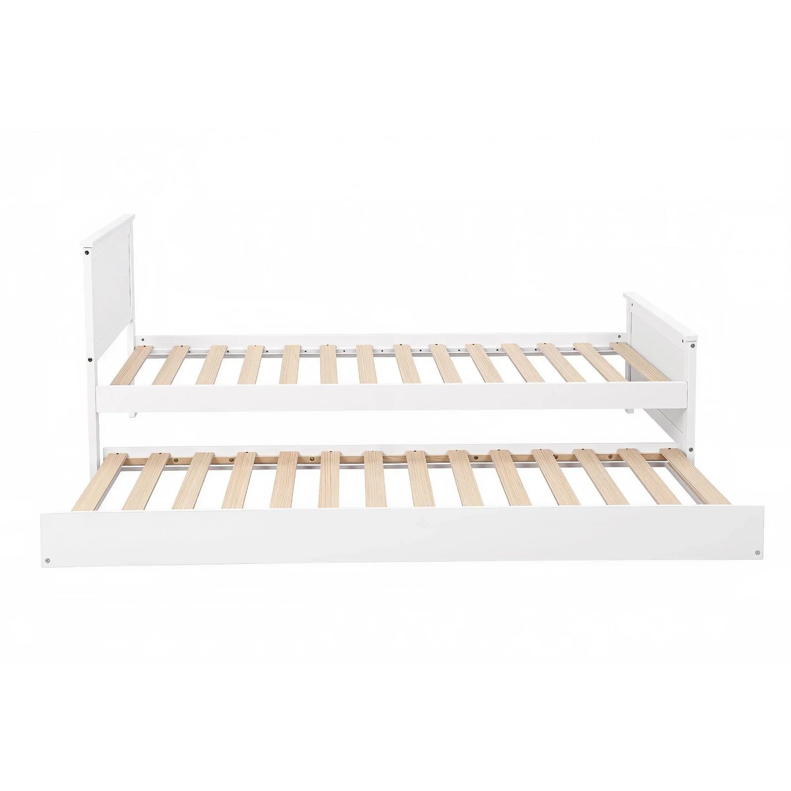 Single Bed Frame with Trundle Solid Wood Toddler Bunk Bed with Headboard White