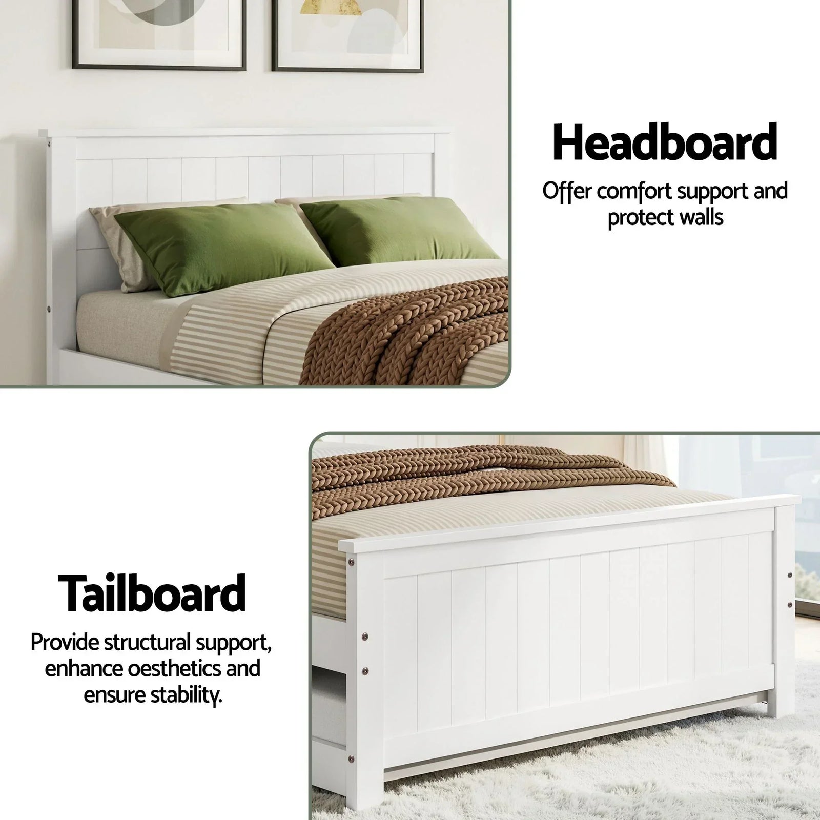 Single Bed Frame with Trundle Solid Wood Toddler Bunk Bed with Headboard White