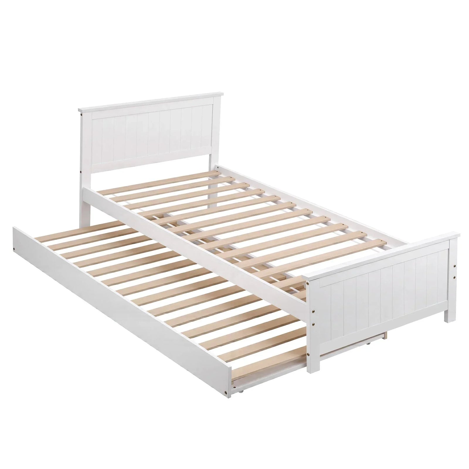 Single Bed Frame with Trundle Solid Wood Toddler Bunk Bed with Headboard White