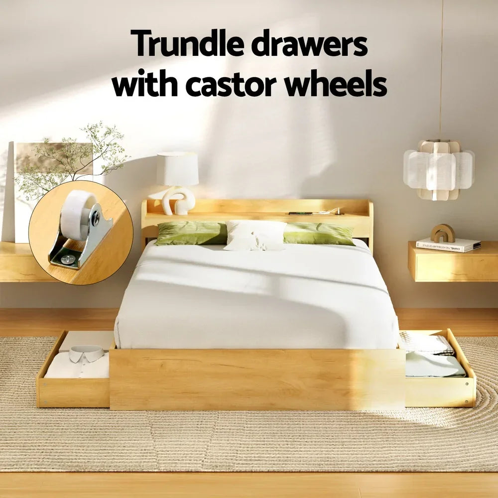 Bed Frame Double Size with Charging Ports and 2 Drawers AURA