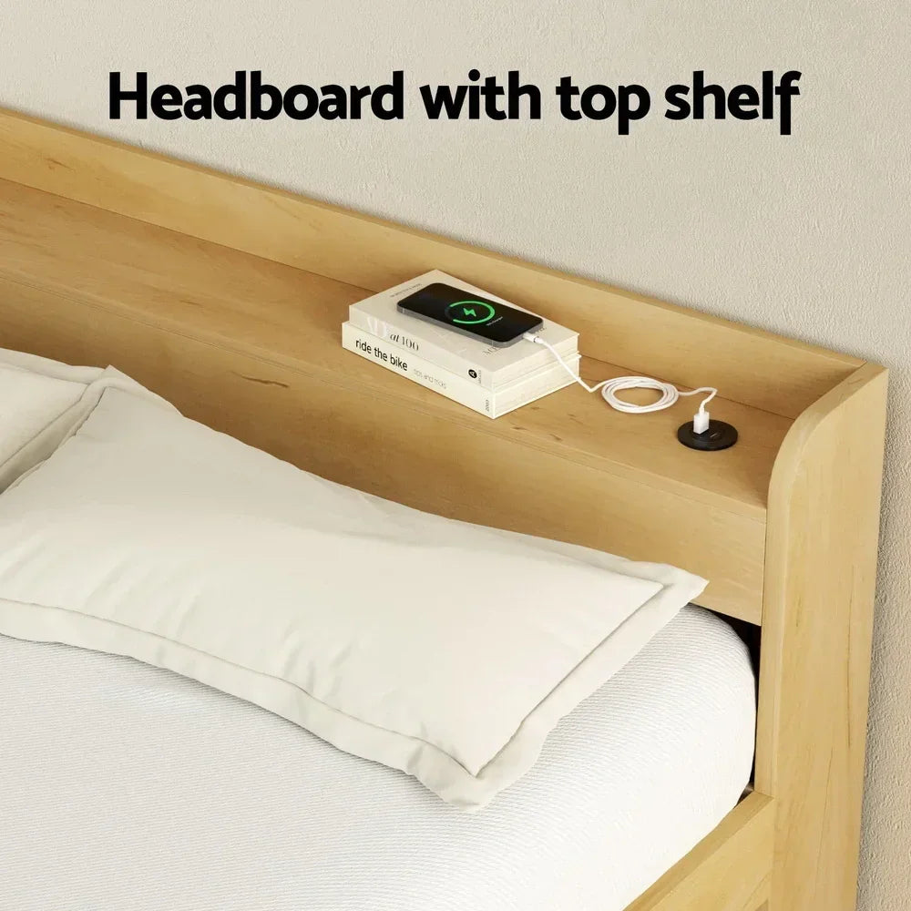 Bed Frame Double Size with Charging Ports and 2 Drawers AURA