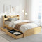 King Single Bed Frame with Headboard 2 Drawers USB Ports Natural
