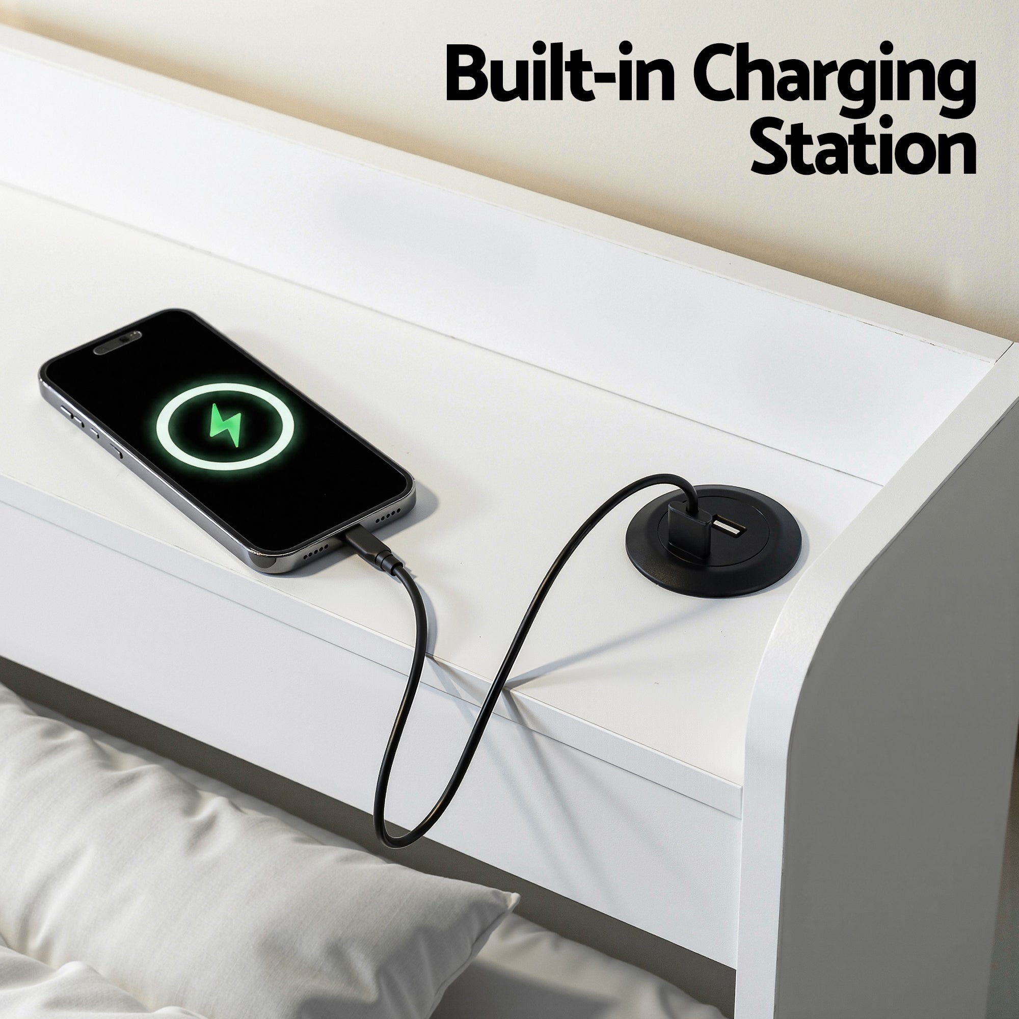 Bed Frame Single Size with Charging Ports and 2 Drawers AURA