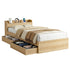 Single Bed Frame with 2 Storage Drawers Platform Bed Base with USB Ports Sturdy Wooden Slat Support Natural