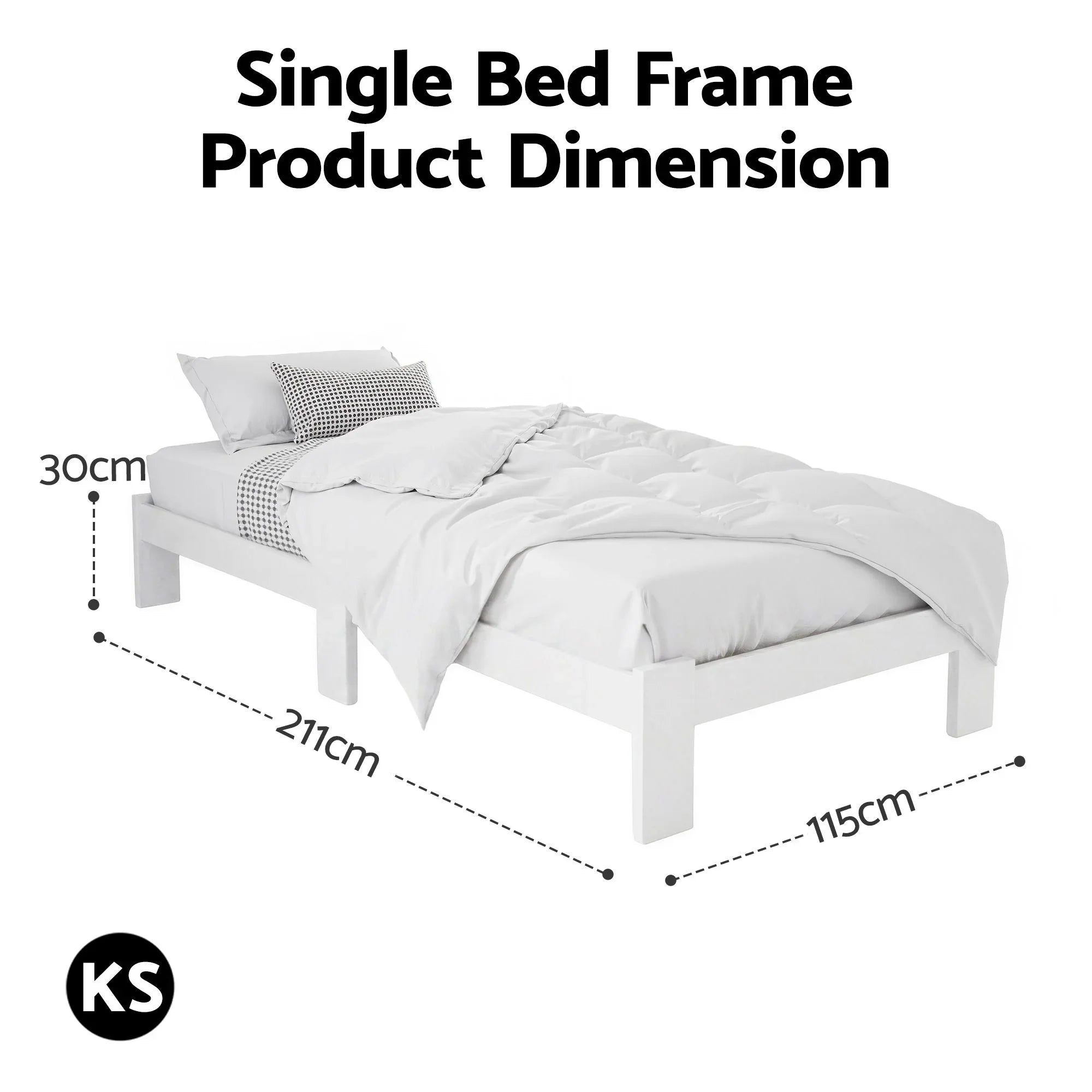 King Single Bed Frame Solid Pine Wood Storage White Slat Base