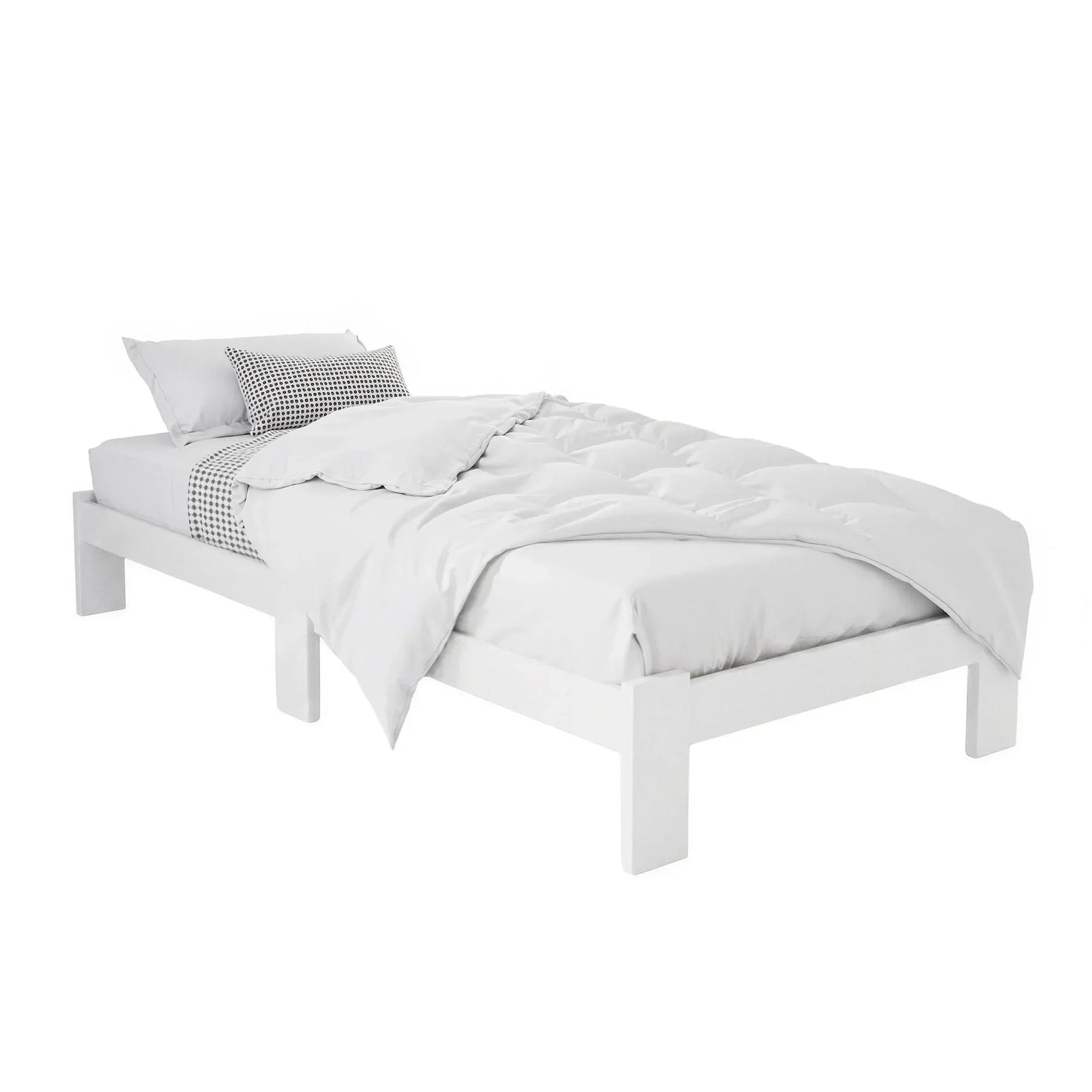 Artiss Single Bed Frame Solid Pine Wood Platform Bed White