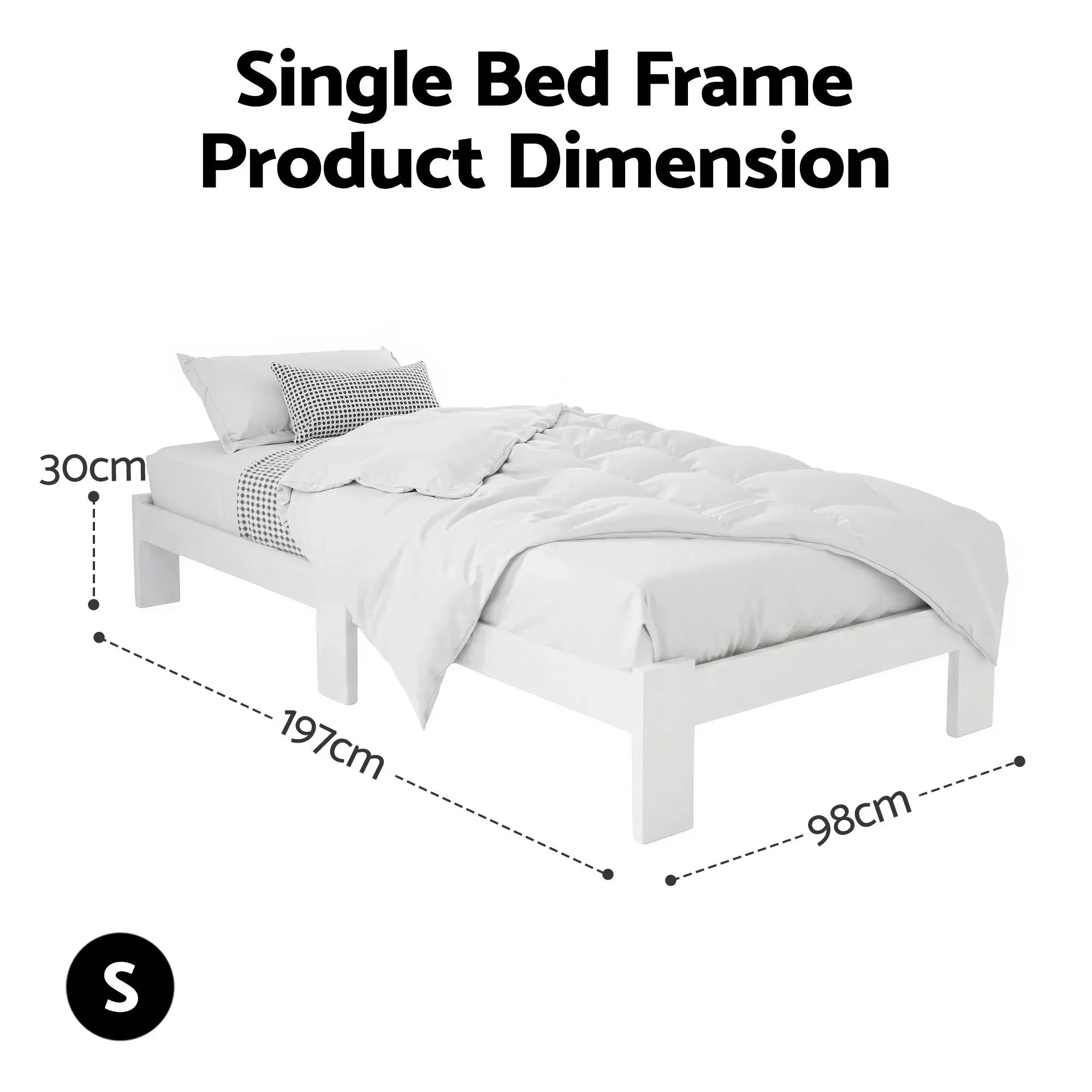 Single Bed Frame Solid Pine Wood Platform Bed White