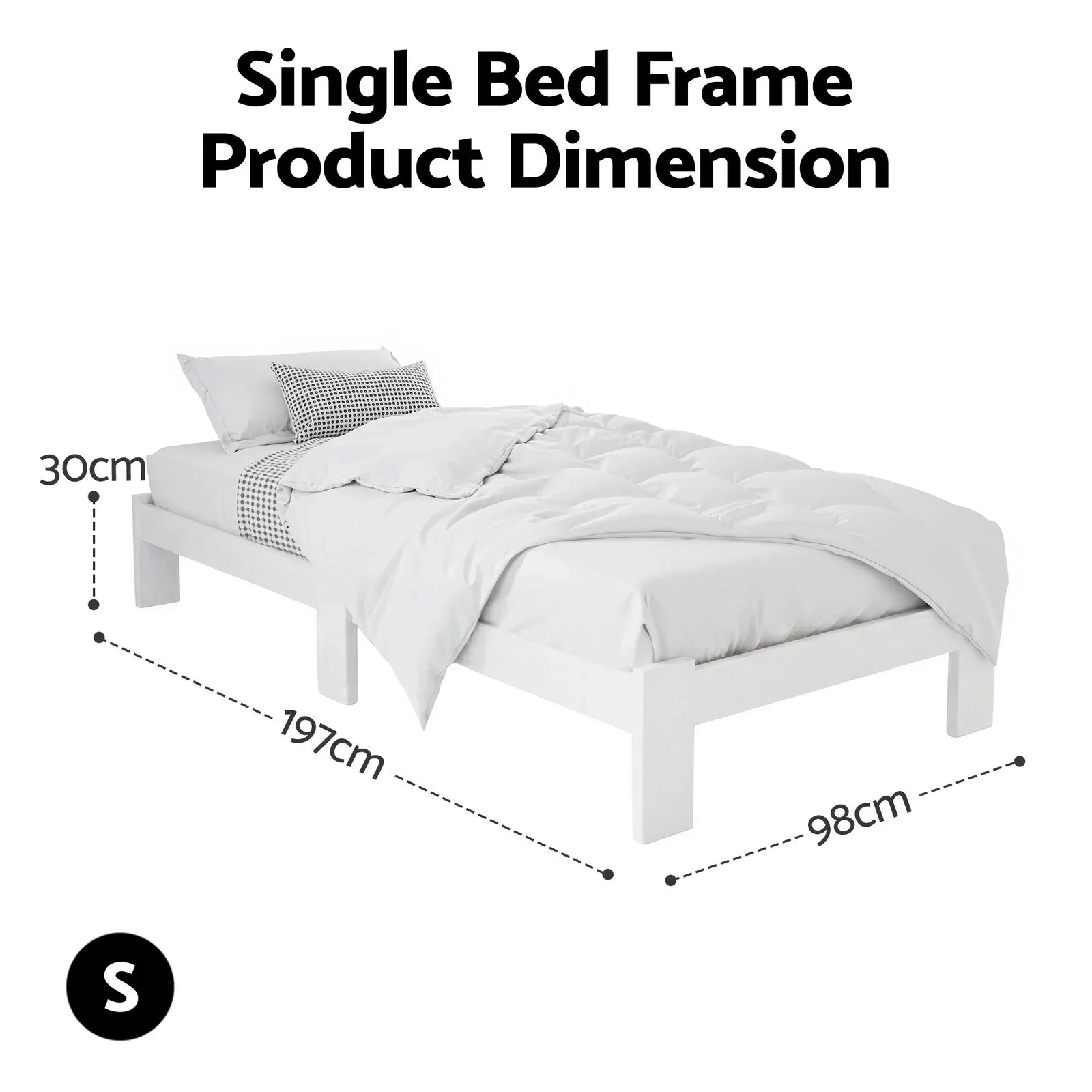 Artiss Single Bed Frame Solid Pine Wood Platform Bed White