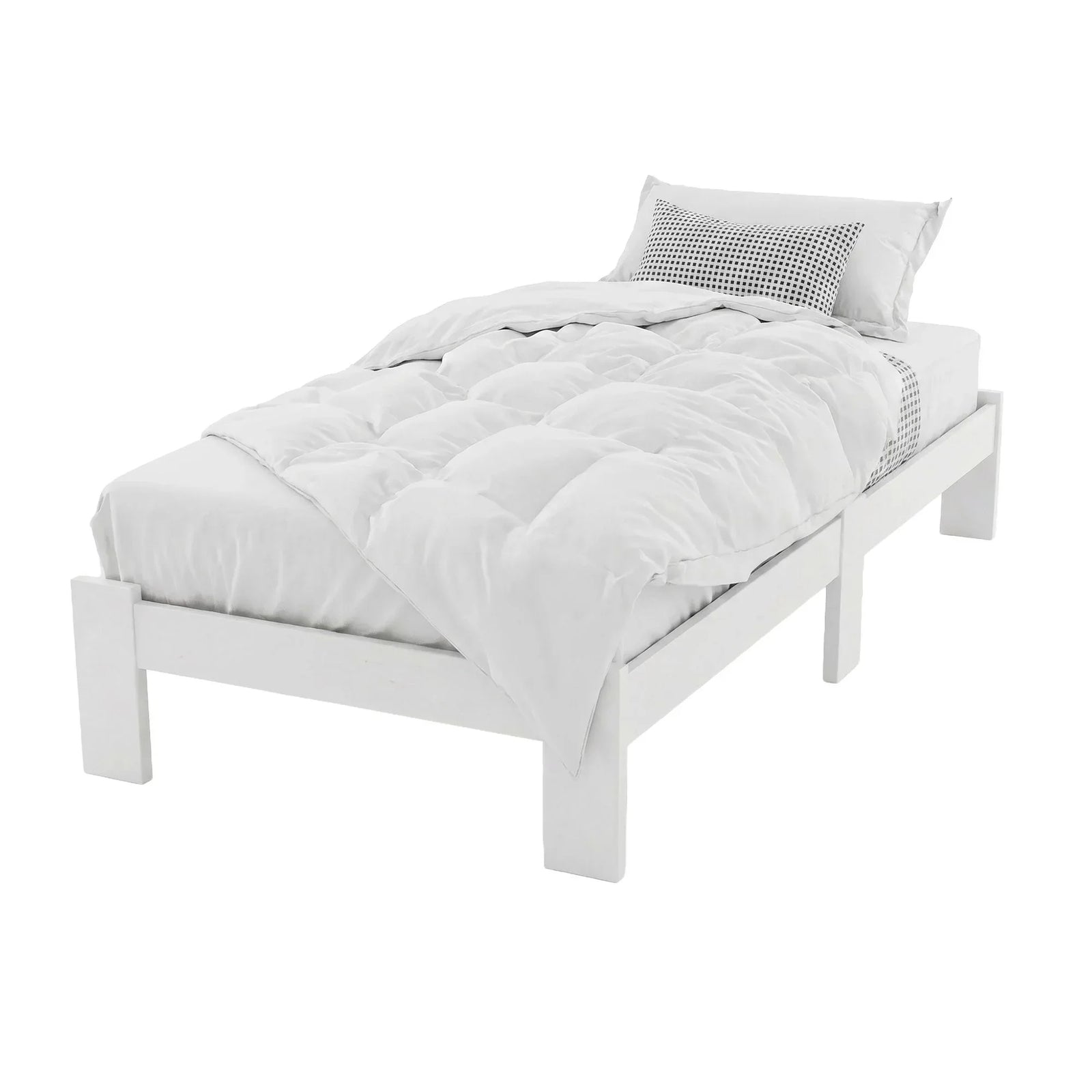 Artiss Single Bed Frame Solid Pine Wood Platform Bed White