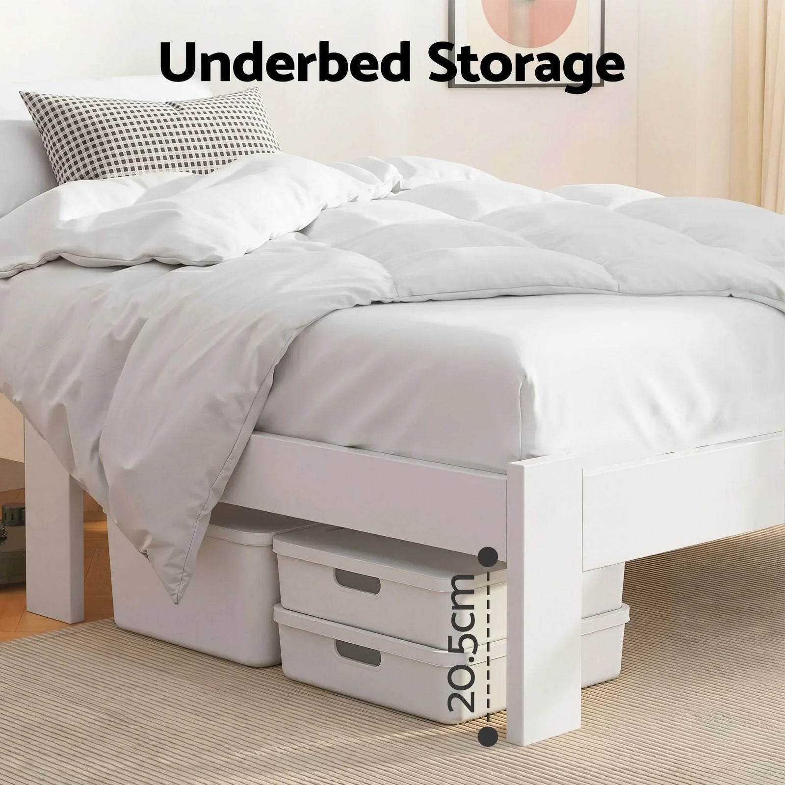Artiss Single Bed Frame Solid Pine Wood Platform Bed White