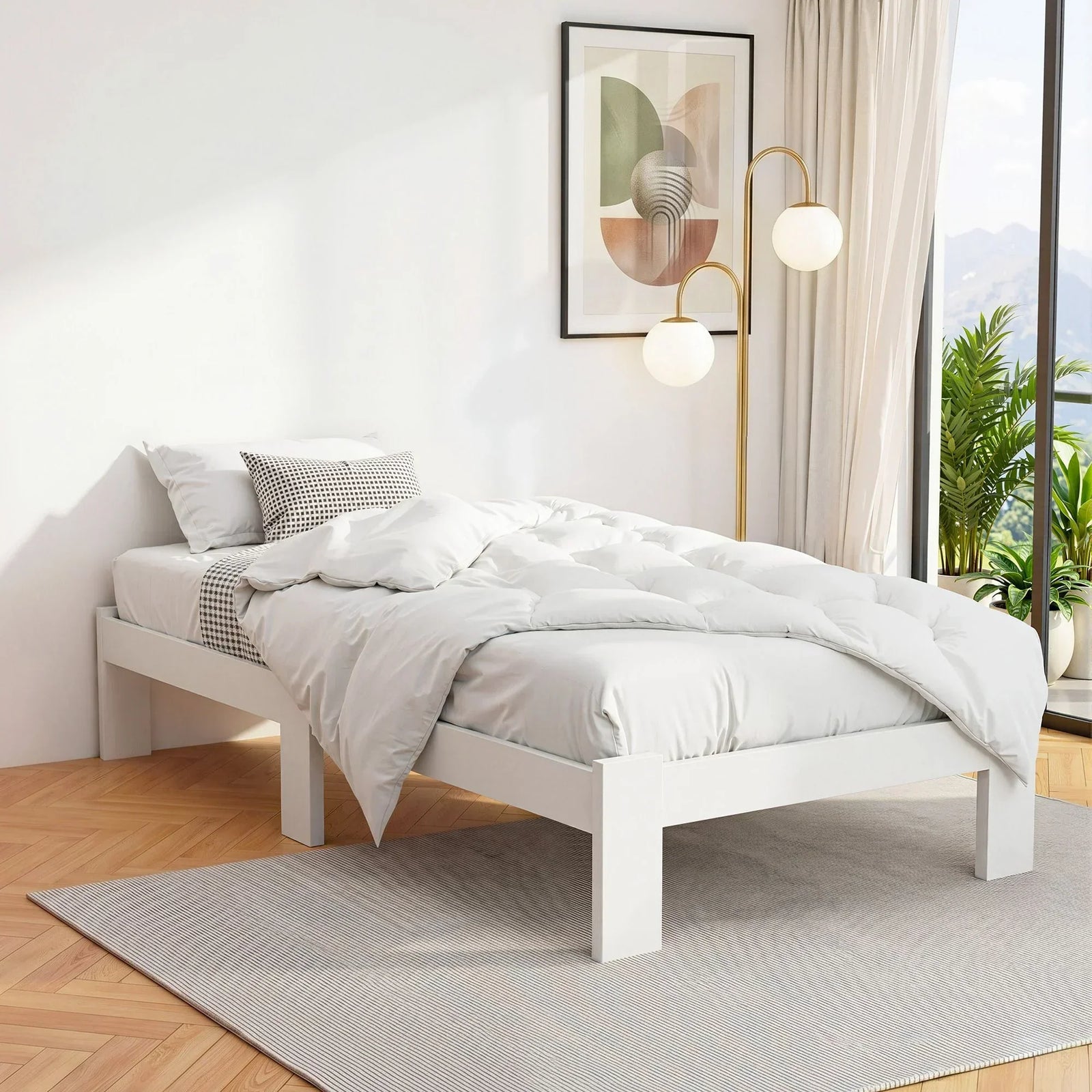 Artiss Single Bed Frame Solid Pine Wood Platform Bed White