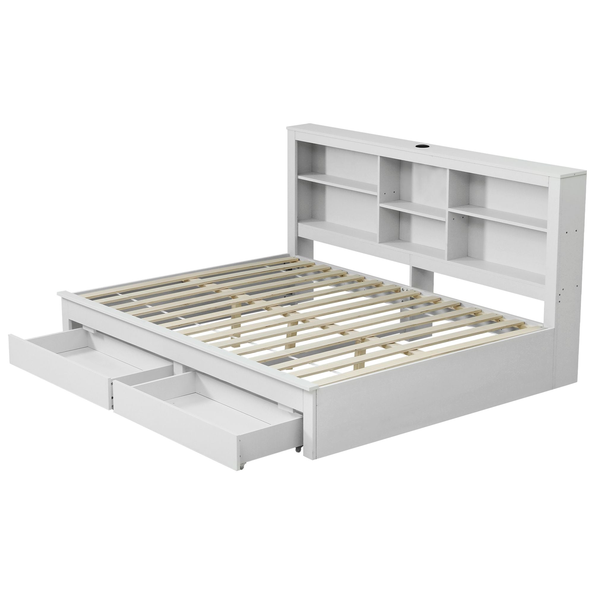 Artiss Double Bed Frame White – Storage Headboard, Charging Station, Drawers
