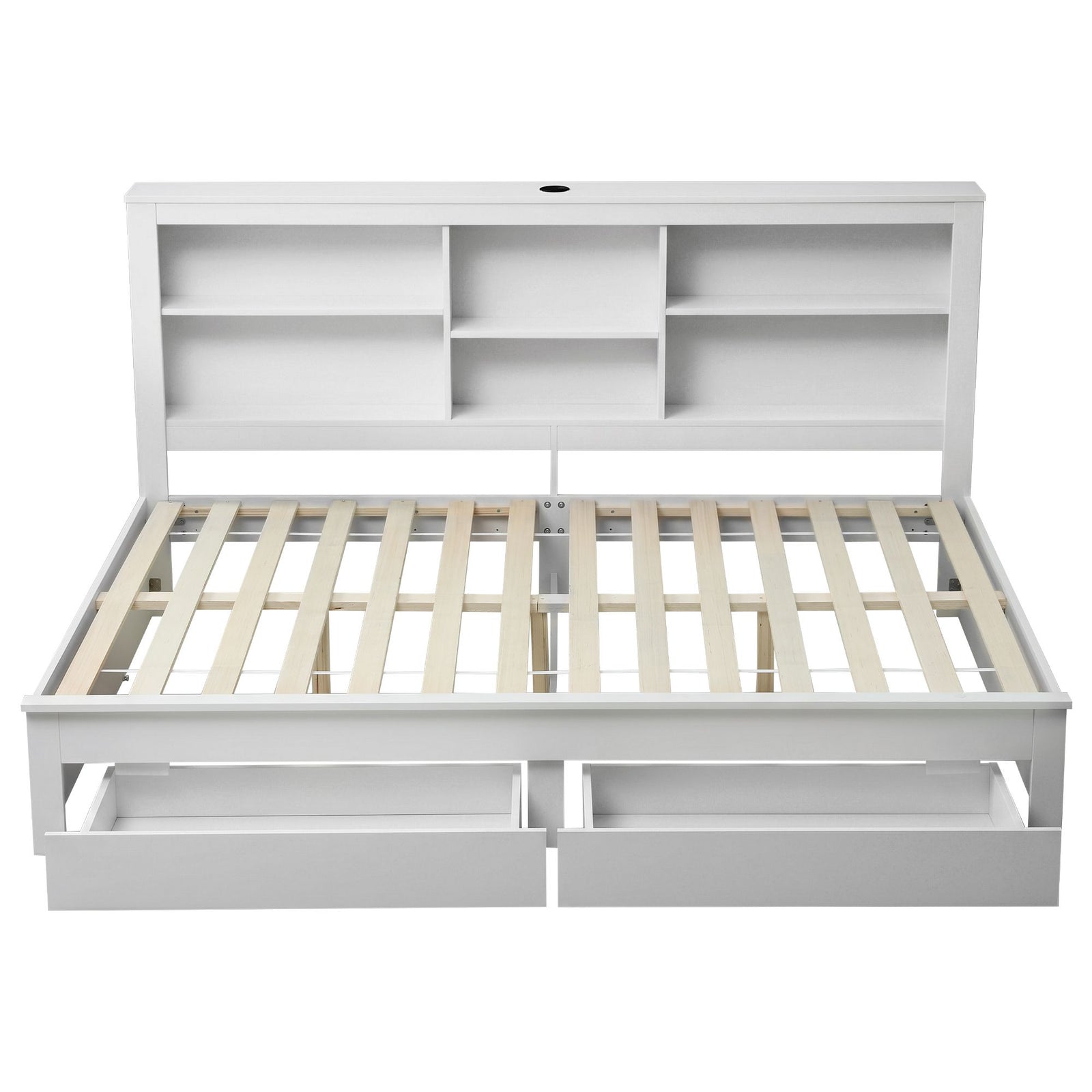 Artiss Double Bed Frame White – Storage Headboard, Charging Station, Drawers
