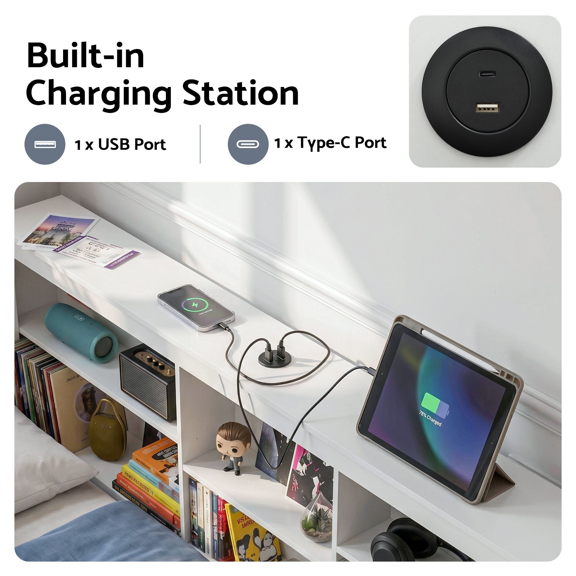 Artiss Double Bed Frame White – Storage Headboard, Charging Station, Drawers