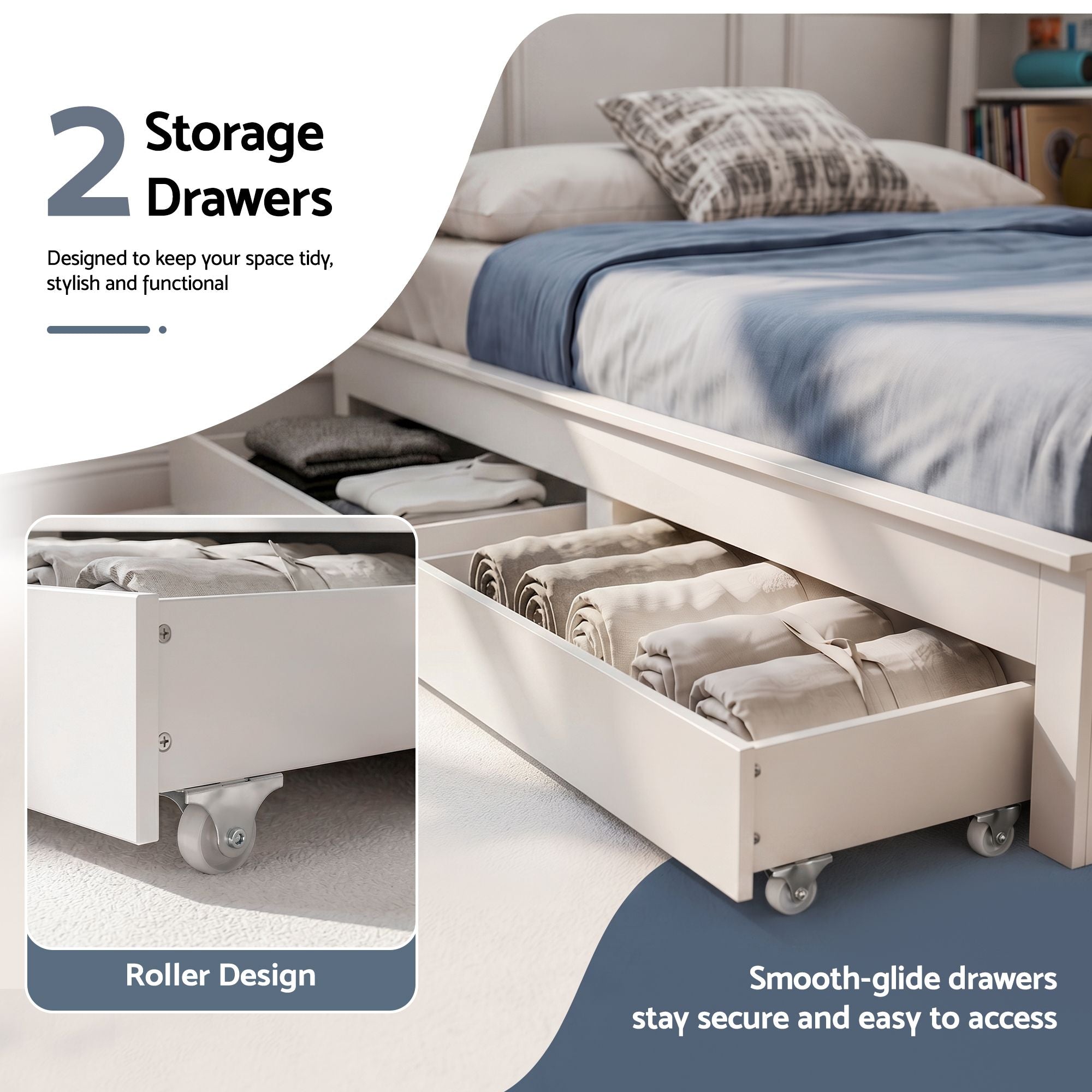 Artiss Double Bed Frame White – Storage Headboard, Charging Station, Drawers