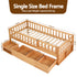 Kids Single Bed Frame with 3 Storage Drawer Montessori Bed for Toddler Natural