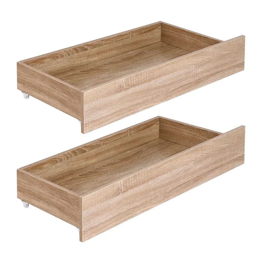 2pcs Under Bed Storage with Wheels Rolling Wooden Drawers King Single & Queen