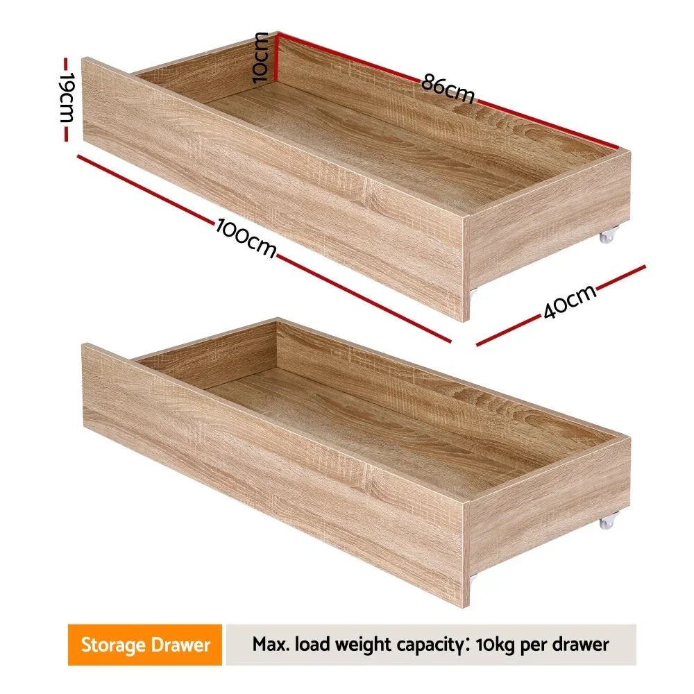 2pcs Under Bed Storage with Wheels Rolling Wooden Drawers King Single & Queen
