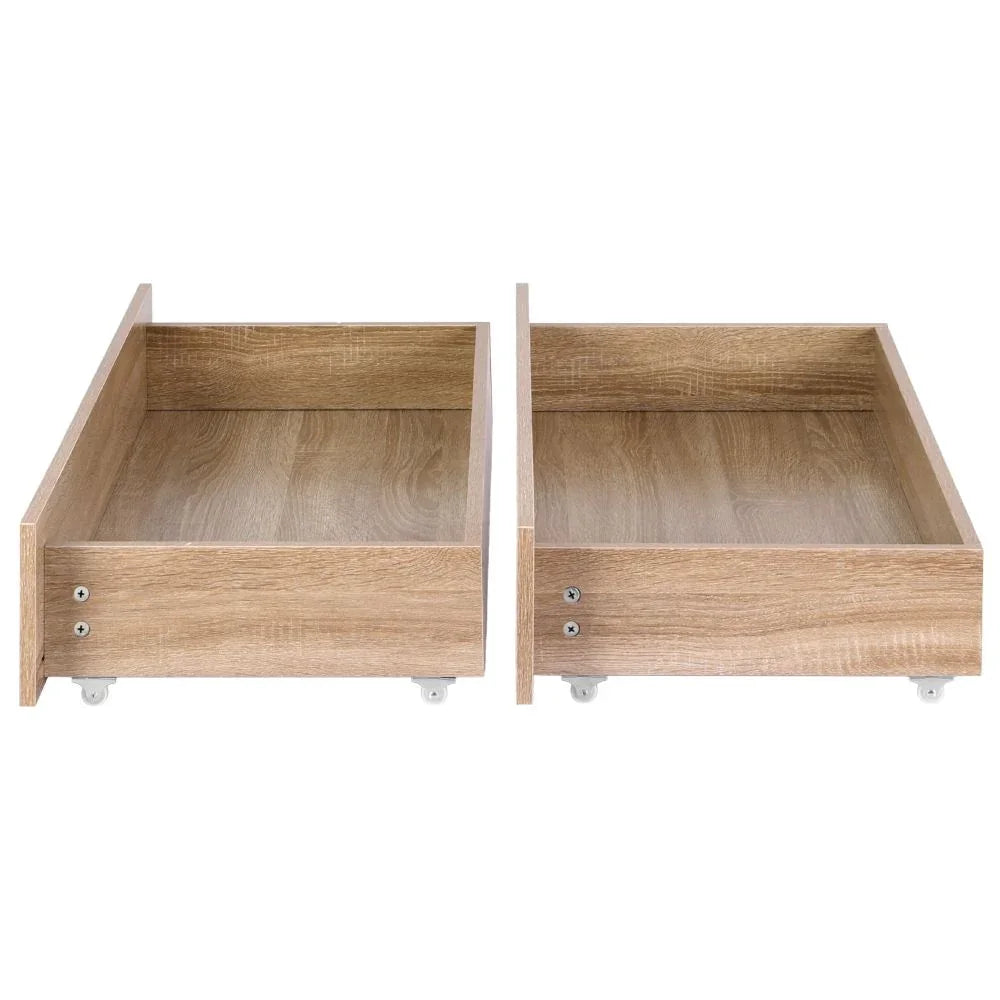 2pcs Under Bed Storage with Wheels Rolling Wooden Drawers King Single & Queen