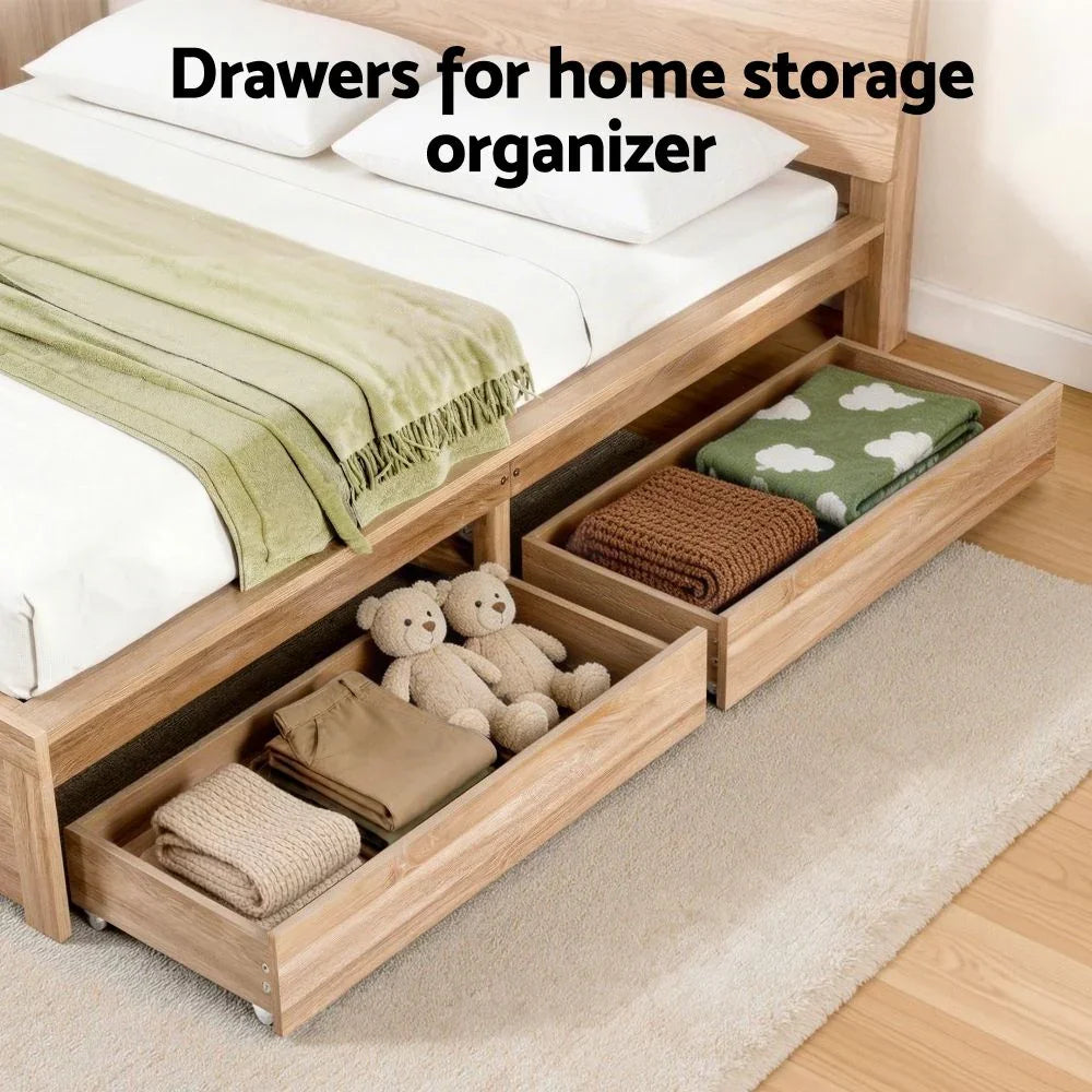 2pcs Under Bed Storage with Wheels Rolling Wooden Drawers King Single & Queen