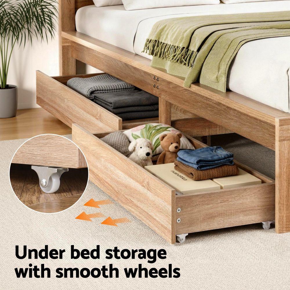 2pcs Under Bed Storage with Wheels Rolling Wooden Drawers King Single & Queen