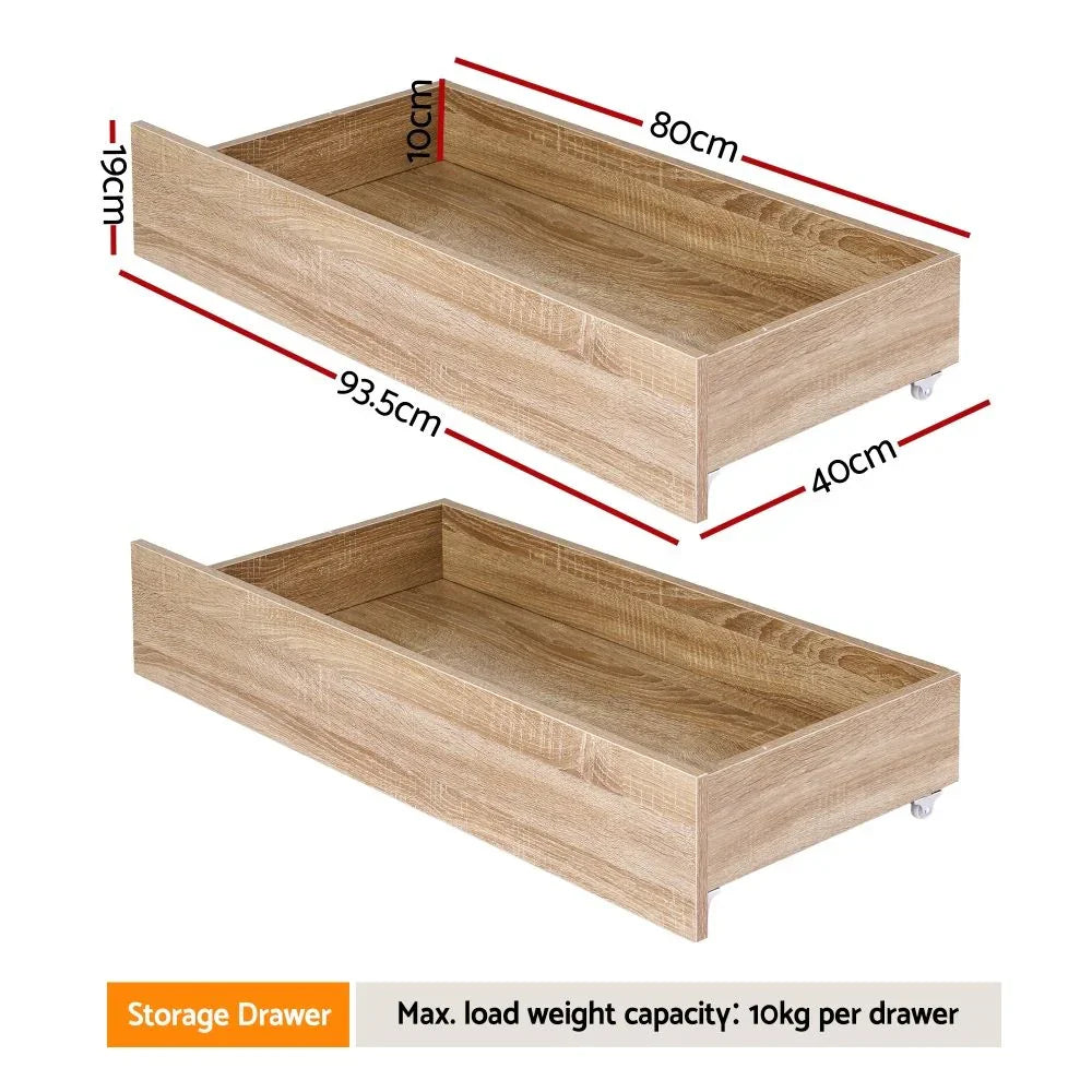 2pcs Under Bed Storage with Wheels Rolling Wooden Drawers Single & Double