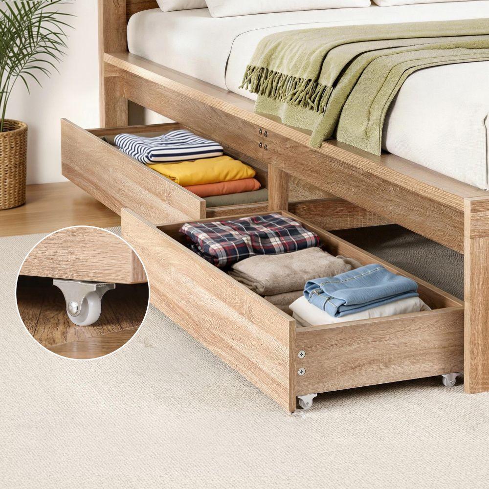 2pcs Under Bed Storage with Wheels Rolling Wooden Drawers Single & Double