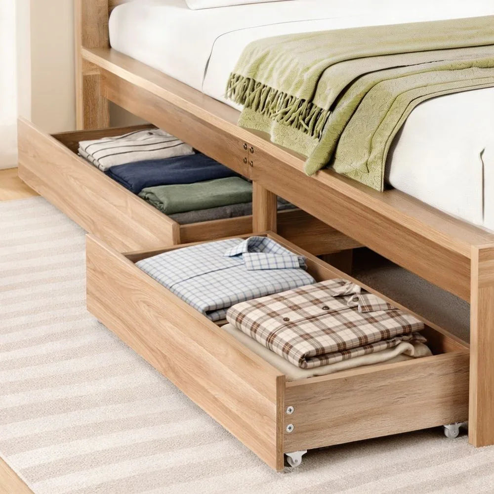 2pcs Under Bed Storage with Wheels Rolling Wooden Drawers Single & Double