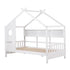 Single House Bed – Montessori Design, Built‑In Bookcase, 14 Slats, White