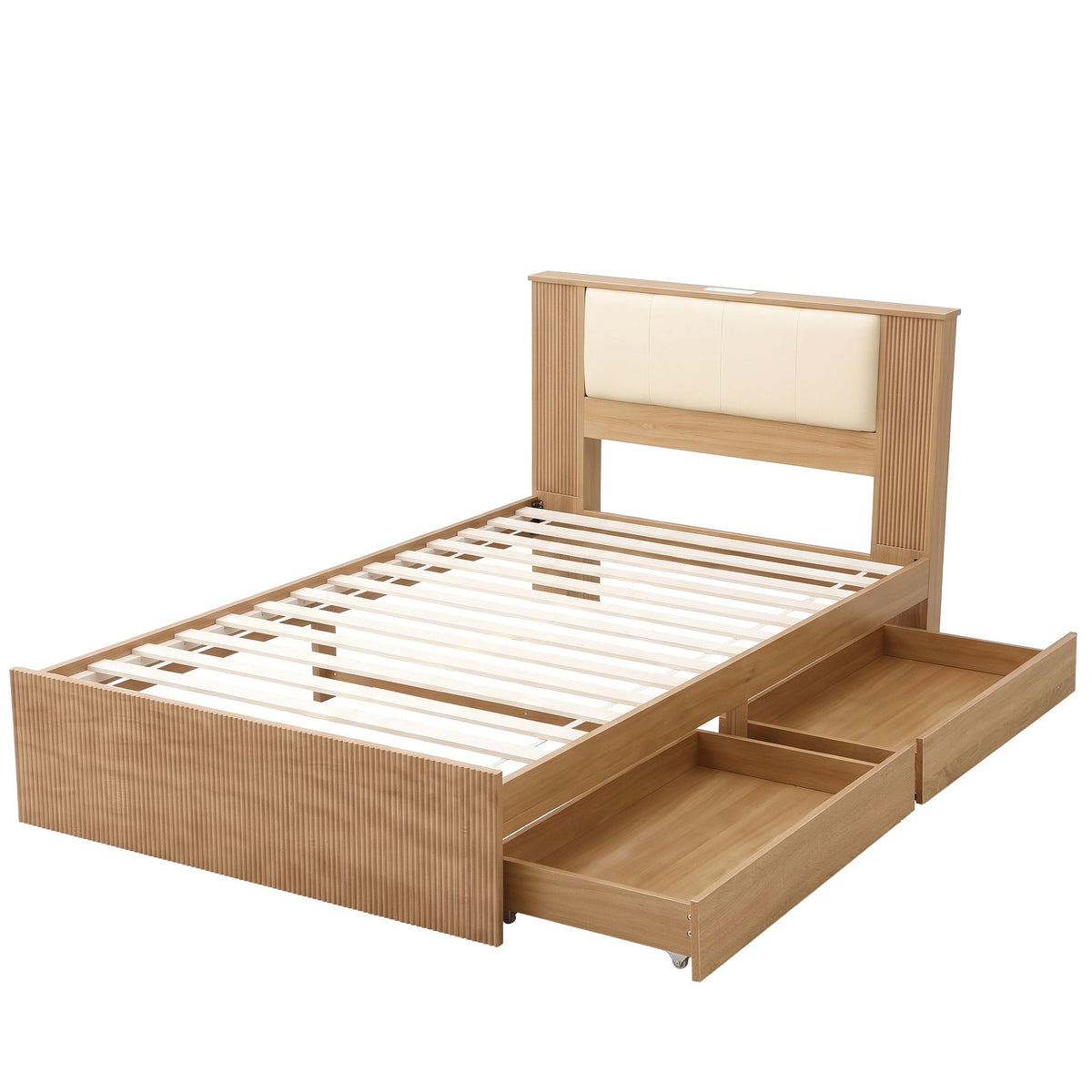 Artiss King Single Bed Frame with 2 Drawers, PU Leather Headboard & Charging Station