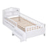 Single Bed Frame with 2 Storage Drawers, Montessori Bed with Headboard, 2 USB Ports & Led Light, Solid Wood Platform Bed Base with Safety Rail & Ladder, 31CM Under-Bed Storage, White