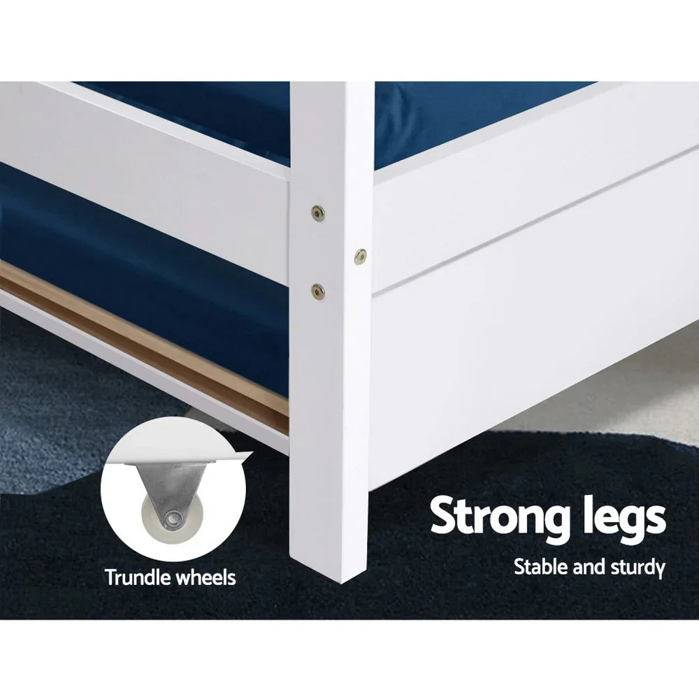 Single House Bed Frame Pine Wood Kids Bed White Australian Size