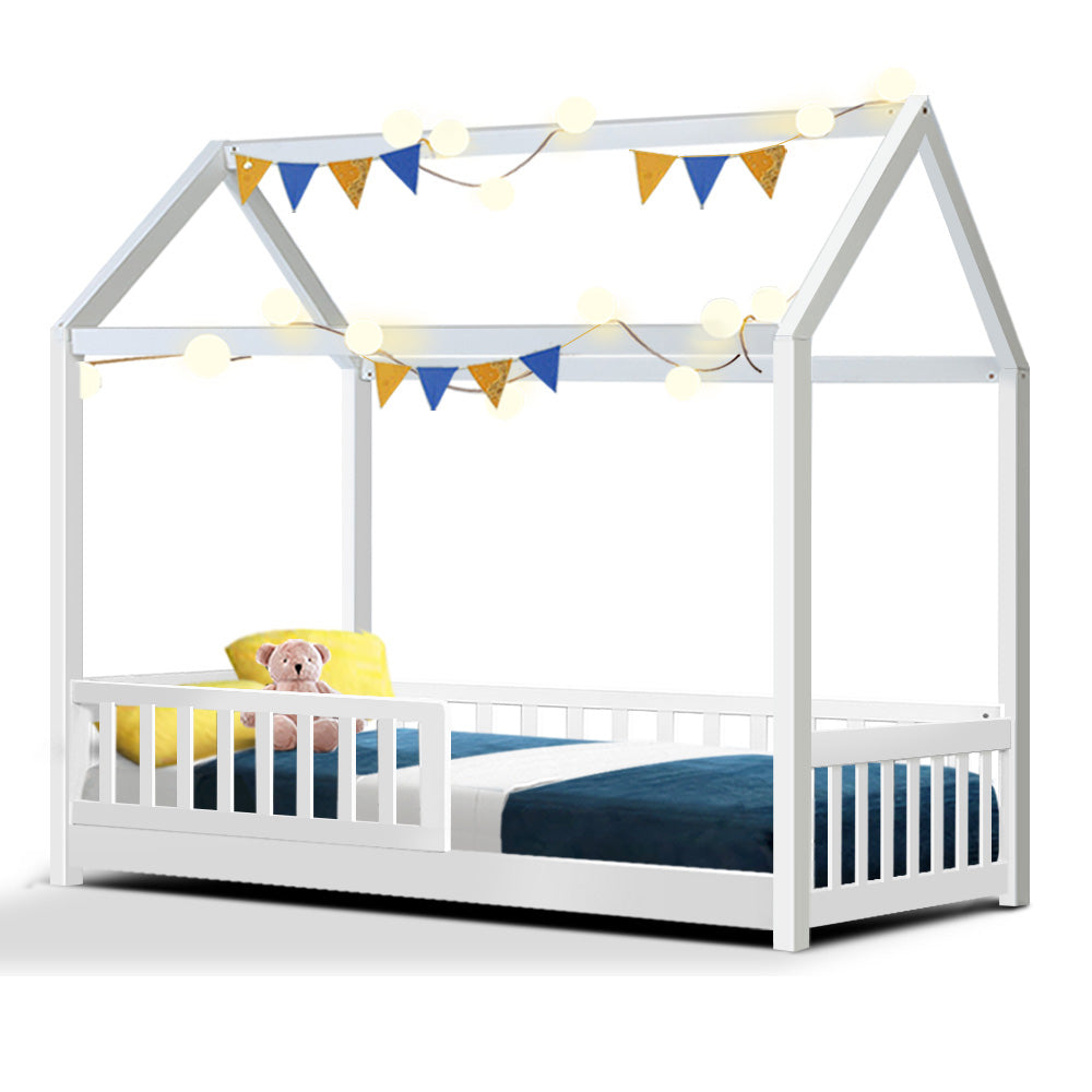 Bed Frame Wooden Kids House Frame White ROCK