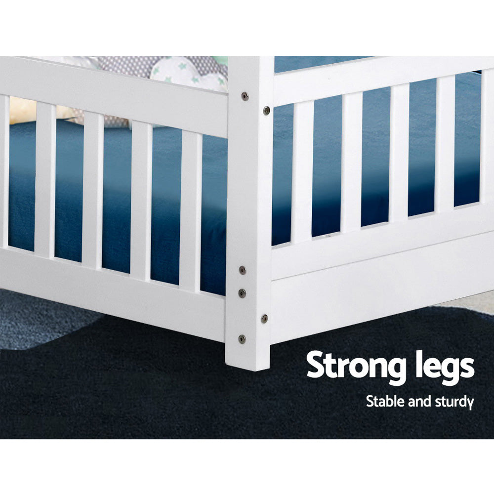 Bed Frame Wooden Kids House Frame White ROCK