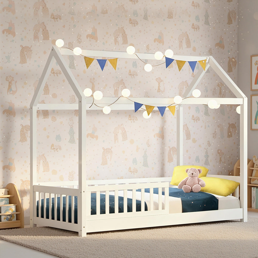 Bed Frame Wooden Kids House Frame White ROCK