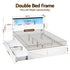 Double Bed Frame with Storage Drawers White Platform Bedframe with Bookcase Headboard Charging Station Led Light